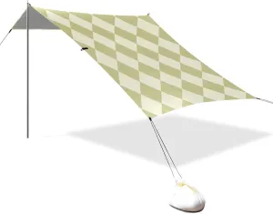 Khaki Beige Grid Designed UPF50  Foldable Beach Tent Waterproof Large Portable Sun Shelter with Sand Shovel, Sandbags for Backyard, Grassland, Park techo para Playa