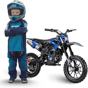 Kids Dirt Bike 40cc Gas-Powered, Off-Road Motorcycle for Ages 7-12, 4-Stroke Pit Bike, 19 mph Max Speed, 10" Wheels, Pull Start, EPA Approved, Blue & Black