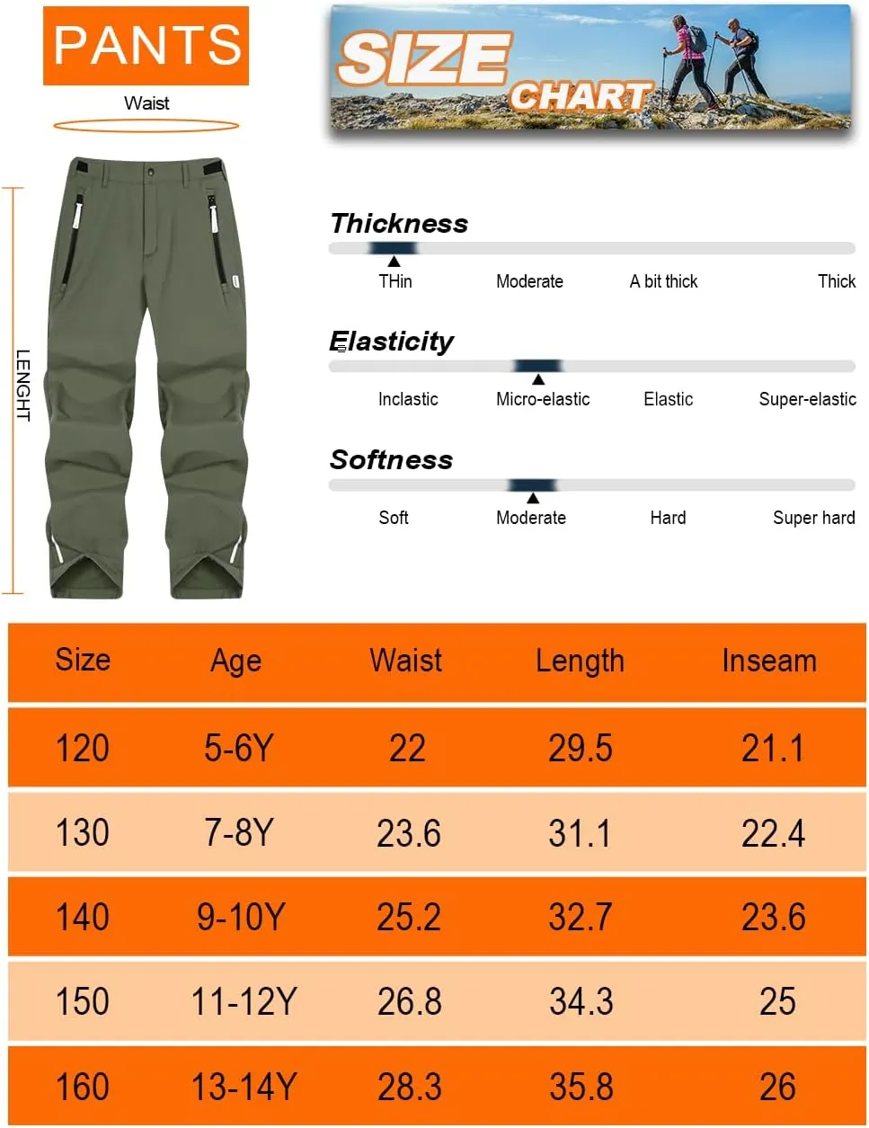 Kids Hiking Pants Waterproof Quick Dry Boys Camping Cargo Pant Lightweight Softshell Uniform Pants for Kid Girls