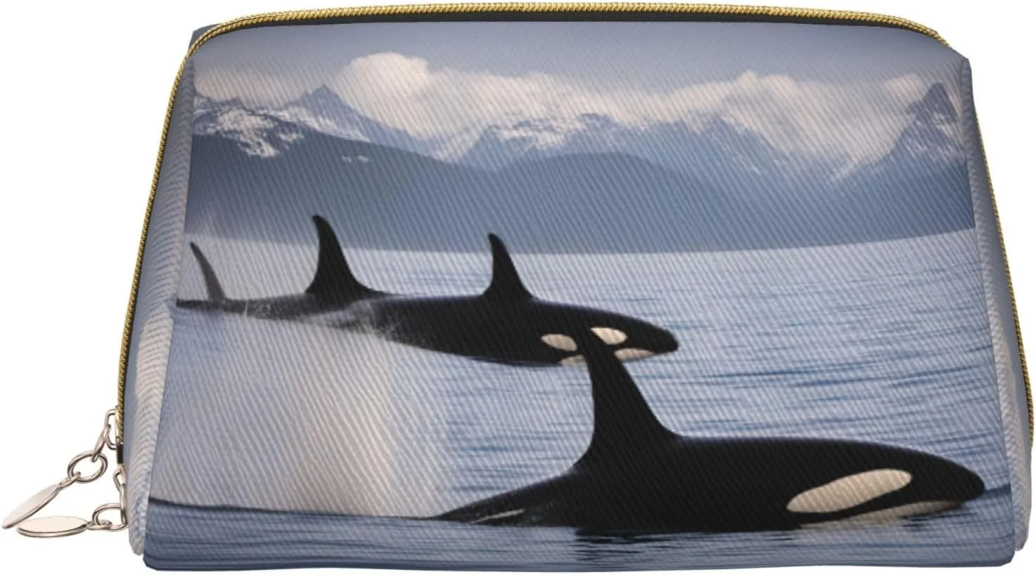 Killer Whales Swim Along Leather Toiletry Travel Bag, Compact Makeup Organizer For Women