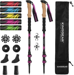 KINGGEAR TPC 100% Carbon Fiber Hiking Poles, Telescopic Retractable Nordic Trekking Poles, Ultra Lightweight Nordic Walking Stick, Metal Flip Locks, Cork and Extended EVA Handle