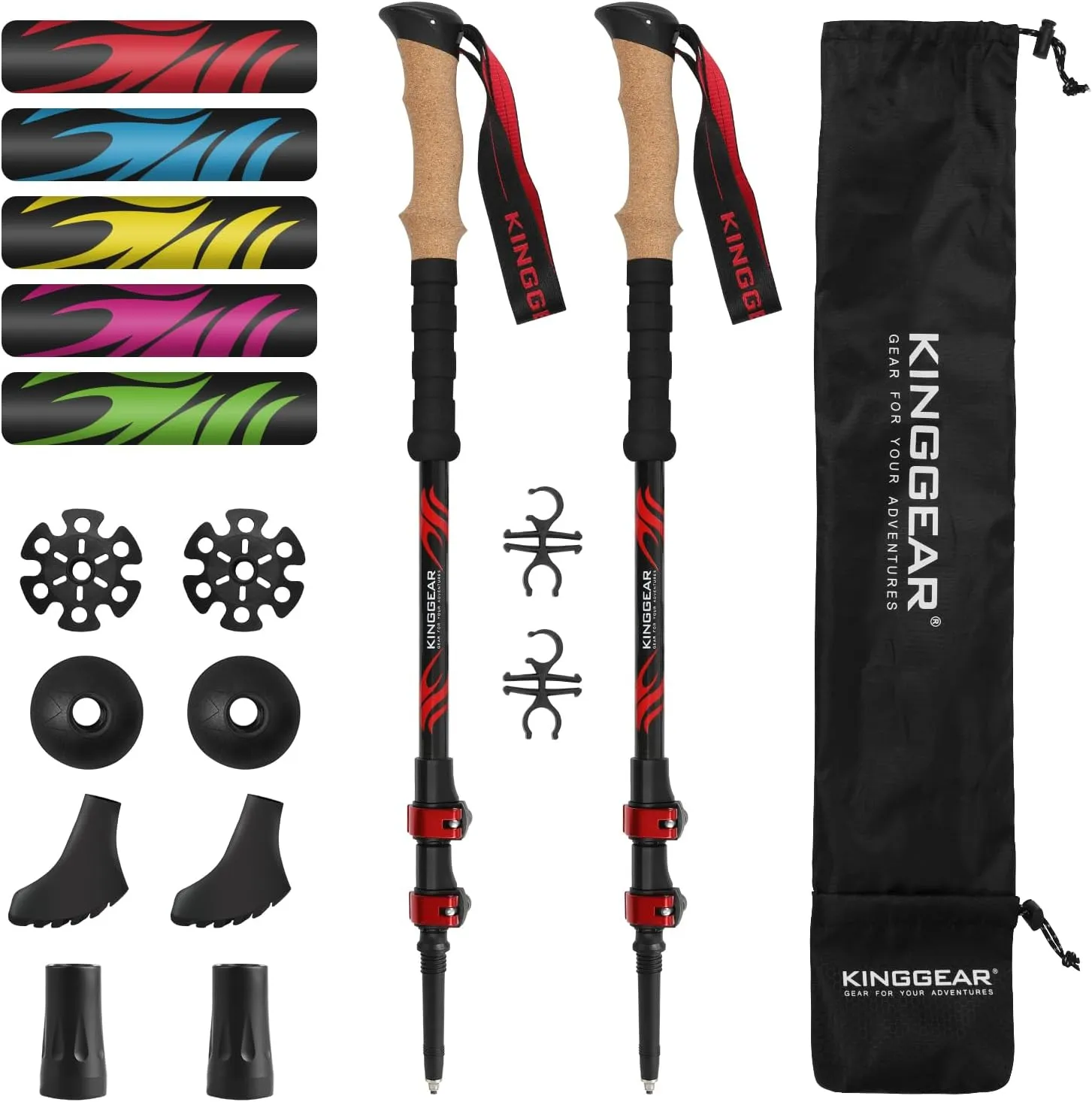 KINGGEAR TPC 100% Carbon Fiber Hiking Poles, Telescopic Retractable Nordic Trekking Poles, Ultra Lightweight Nordic Walking Stick, Metal Flip Locks, Cork and Extended EVA Handle