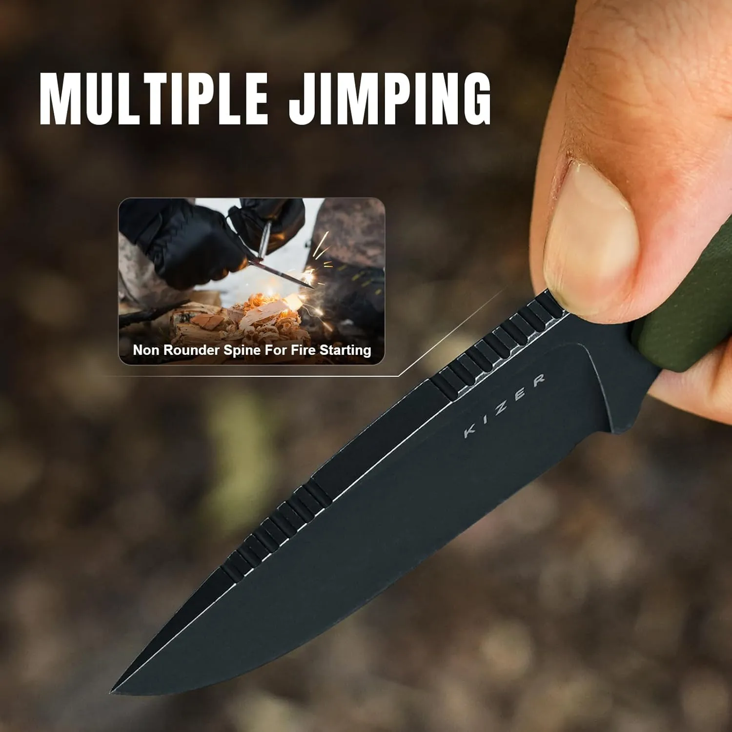 Kizer Beaver Fixed Blade Knife with Sheath, 2.75" D2 Blade EDC Camping Fixed Blade Knife with Olive Green G10 Handle, Small Bushcraft Survival Knives, Outdoor Hunting Knives for Men Women, 1078A1
