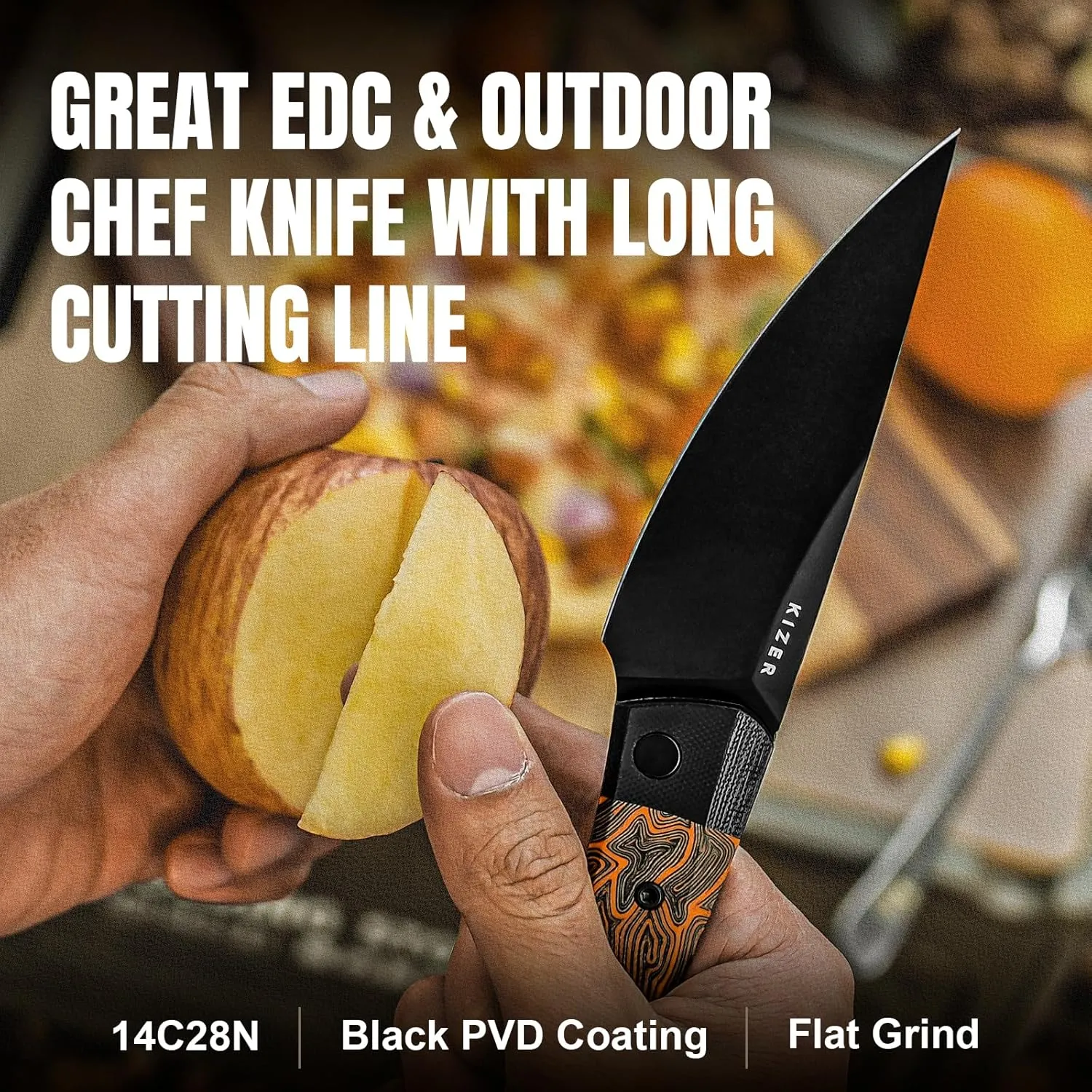 Kizer Momo Pocket Folding Knife, 4.11” 14C28N Blade EDC Pocket Knife with Damascus G10 Handle, Front Flipper Camping Folding knife for Men Women, Sharp Hunting Survival Hiking Knives V4663M2