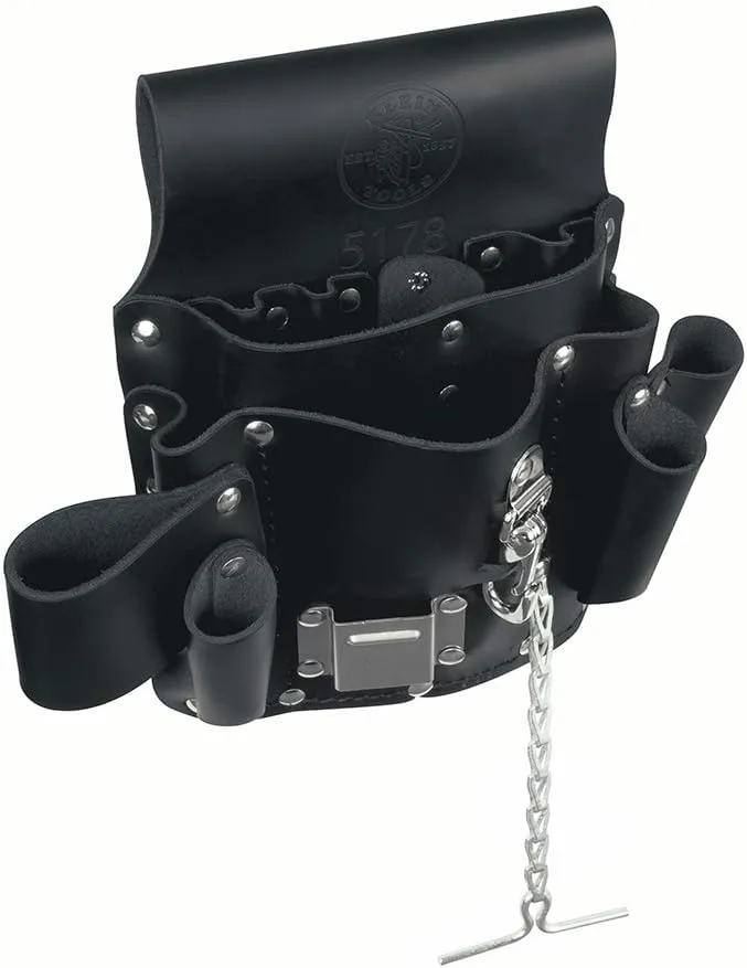 Klein Tools 5178 Pocket Tool Pouch, Leather, Tunnel Loop Belt Connection, Black