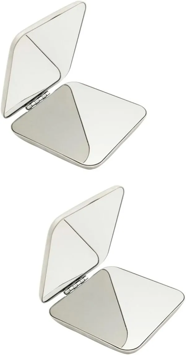KOHARA 2 pcs Vanity Mirror Pocket Mirror Outdoor Cosmetic Mirror Folding Travel Mirror Compact Makeup Mirror Square Makeup Mirror Woman Small 304 Stainless Steel Hand Mirror White