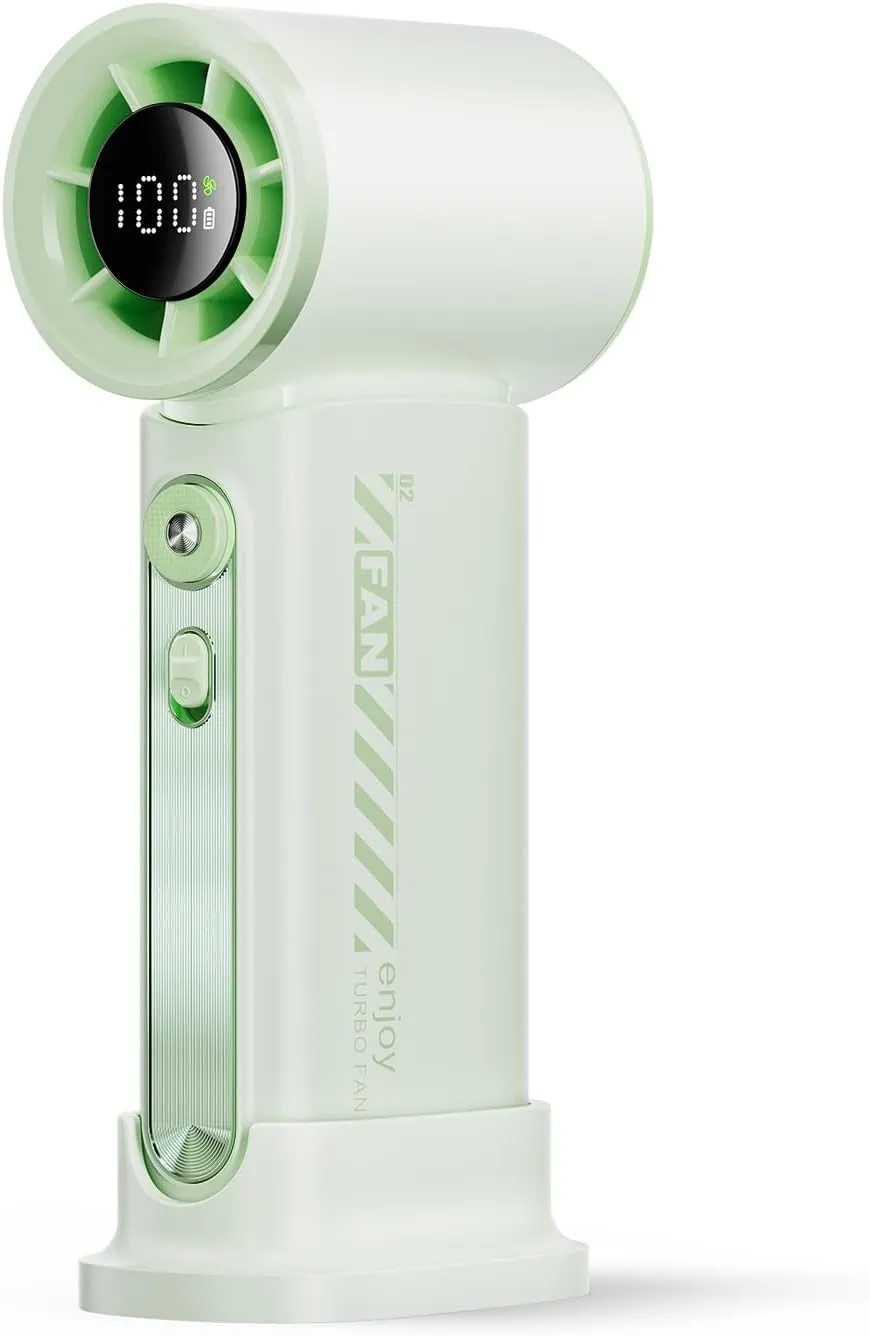 Koonie 19000 RPM High Speed Portable Handheld Fan,100 Speeds Mini Turbo Fan, 3600mAh, 12H Max Cooling Time, Digital Display, 5" Height, Rechargeable Hand Fan for Outdoor Indoor Green