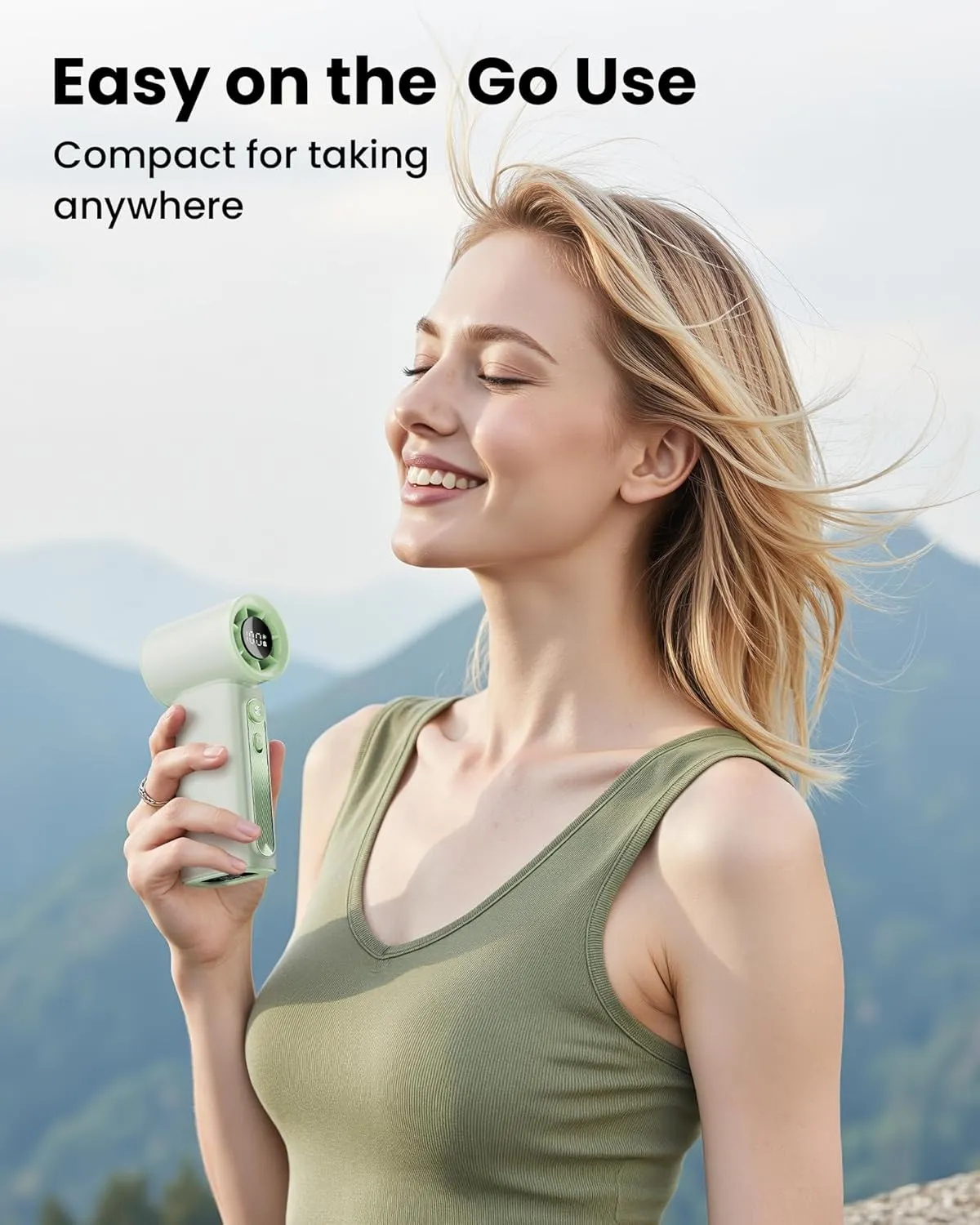 Koonie 19000 RPM High Speed Portable Handheld Fan,100 Speeds Mini Turbo Fan, 3600mAh, 12H Max Cooling Time, Digital Display, 5" Height, Rechargeable Hand Fan for Outdoor Indoor Green