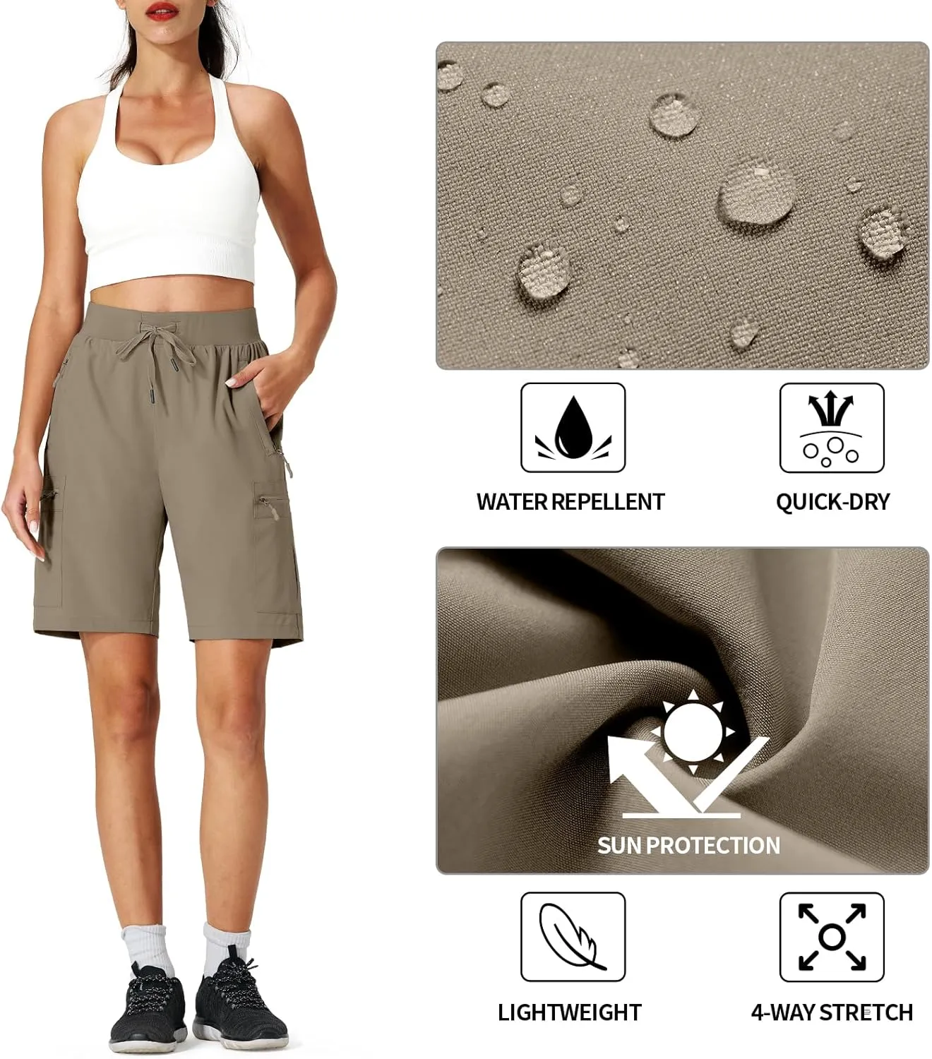 Ksmien Women's Hiking Cargo Shorts Quick Dry Lightweight Summer Shorts with Zipper Pockets for Travel Golf Camping