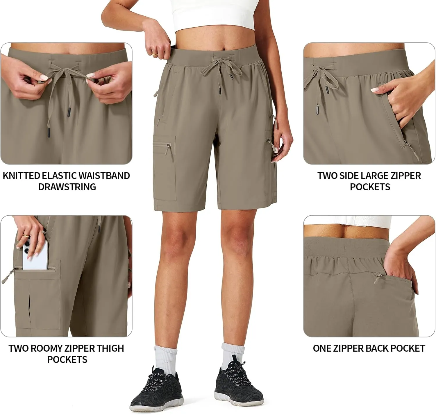 Ksmien Women's Hiking Cargo Shorts Quick Dry Lightweight Summer Shorts with Zipper Pockets for Travel Golf Camping