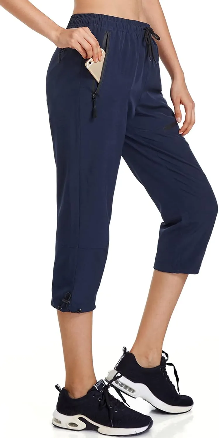 Ksmien Women's Lightweight Hiking Capri Pants Quick Dry Workout Cargo Capris Water Resistant UPF 50  Zipped Pockets