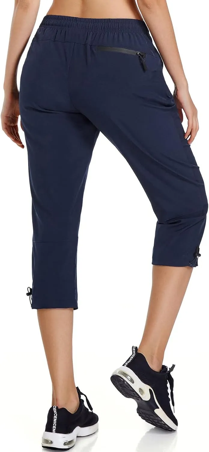 Ksmien Women's Lightweight Hiking Capri Pants Quick Dry Workout Cargo Capris Water Resistant UPF 50  Zipped Pockets