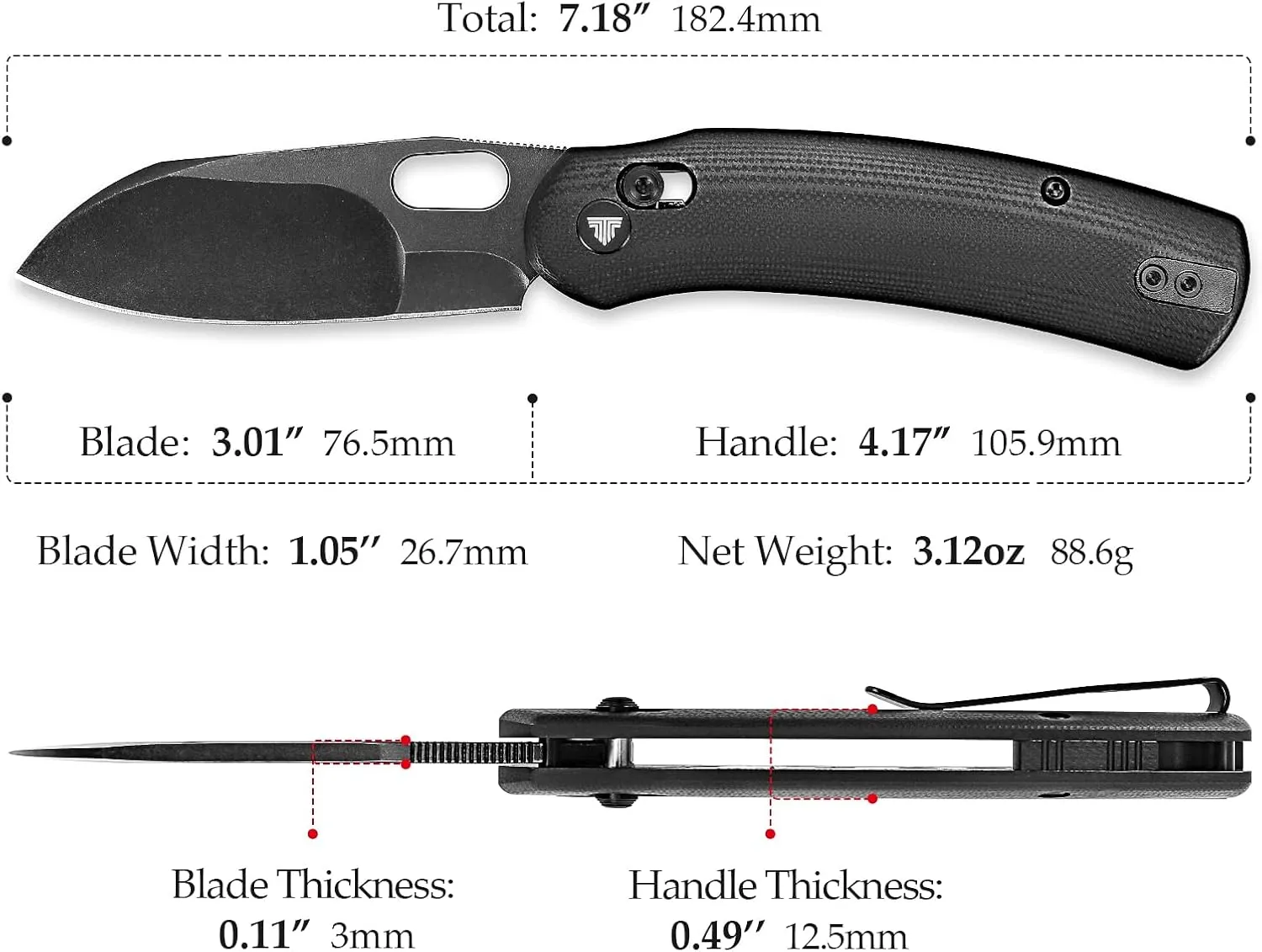 Lamb-03B, Folding Pocket Knife for Men, Crossbar Lock，3” N690 Steel Blade,Black G10 Handle,Outdoor Camping EDC Tool