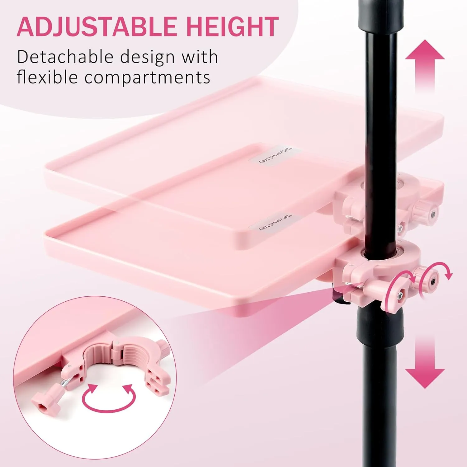 Lash Tray Holder (9 inch×6.7 inch), Adjustable Plastic Essential Organizer Stand for Lash Techs, Eyelash Extension Supplies Perfect for Salon or Homes Use by KONOVOLY(Pink)