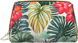 Leaves With Hibiscus Toiletry Pouch, Travel-Friendly Makeup Organizer For Makeup Brushes, Lipsticks