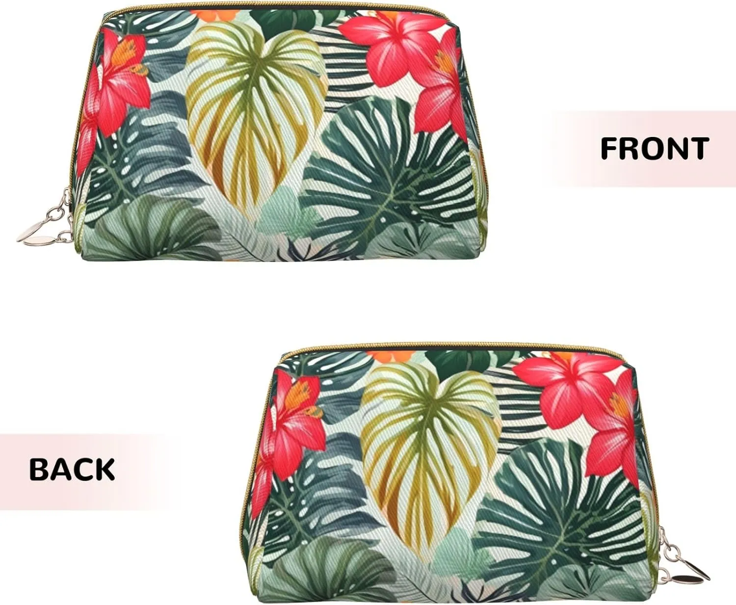 Leaves With Hibiscus Toiletry Pouch, Travel-Friendly Makeup Organizer For Makeup Brushes, Lipsticks