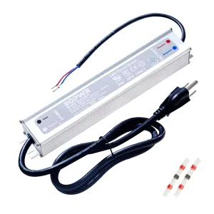 LED Driver 60W Waterproof IP67 Power Supply AC120-277V to 24VDC 2.5A US 3-Prong Plug Low Voltage Transformer Adapter for Outdoor LED Lighting CE UL TAA