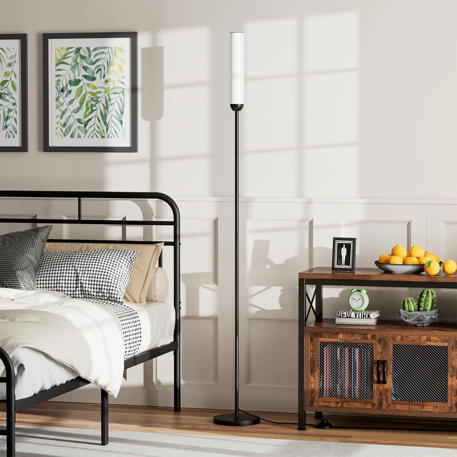 LED Floor Lamp with Remote Control, 65" Standing Lamp with Stepless Adjustable 3000K-6500K Colors & 5%-100% Brightness, Foot Switch(Black)