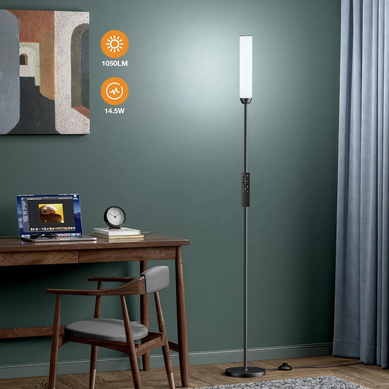 LED Floor Lamp with Remote Control, 65" Standing Lamp with Stepless Adjustable 3000K-6500K Colors & 5%-100% Brightness, Foot Switch(Black)