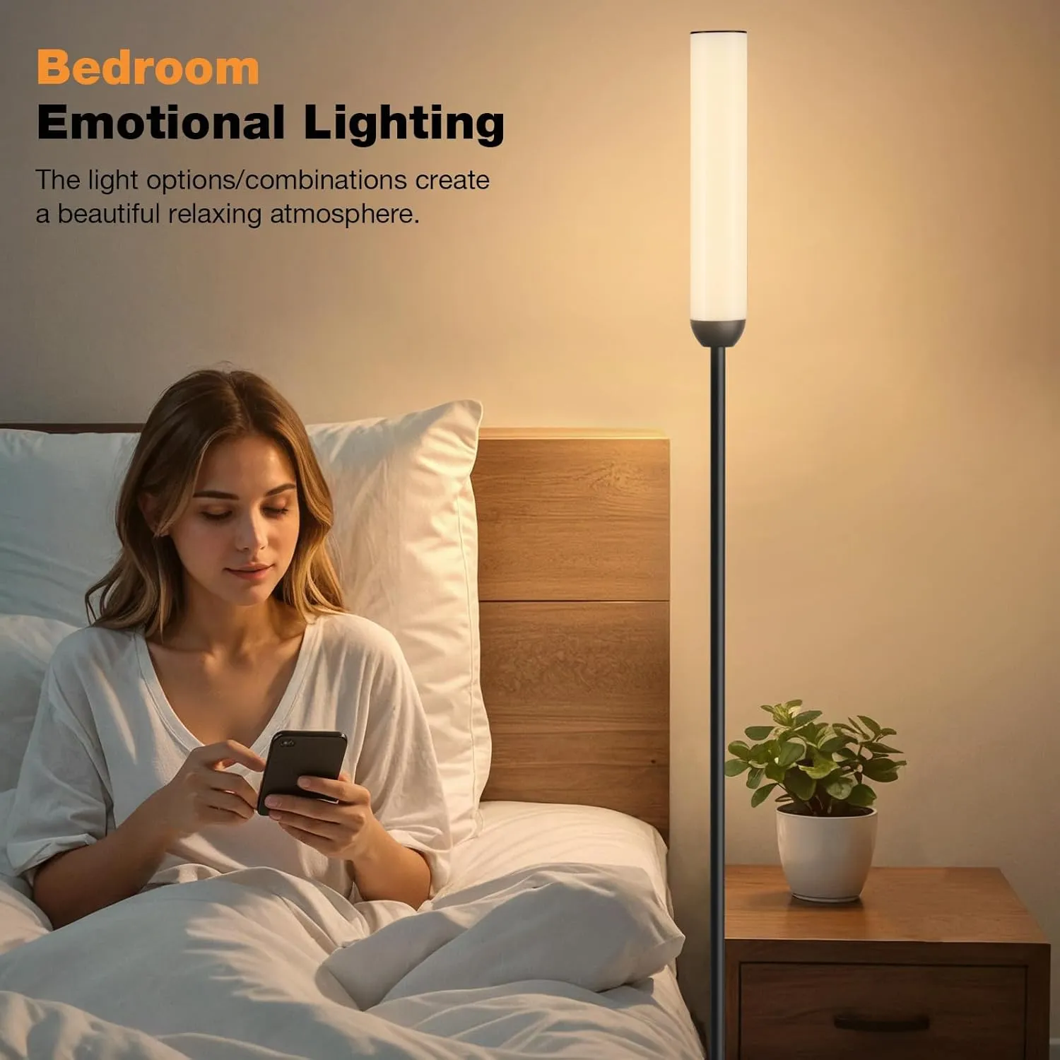 LED Floor Lamp with Remote Control, 65" Standing Lamp with Stepless Adjustable 3000K-6500K Colors & 5%-100% Brightness, Foot Switch(Black)