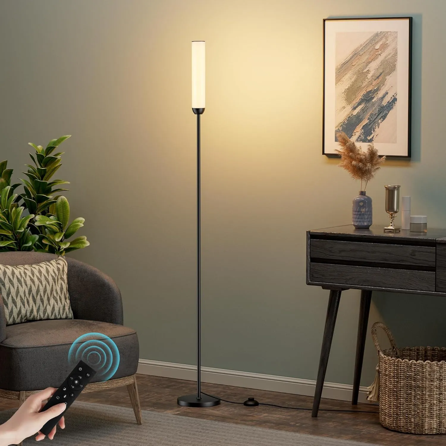 LED Floor Lamp with Remote Control, 65" Standing Lamp with Stepless Adjustable 3000K-6500K Colors & 5%-100% Brightness, Foot Switch(Black)