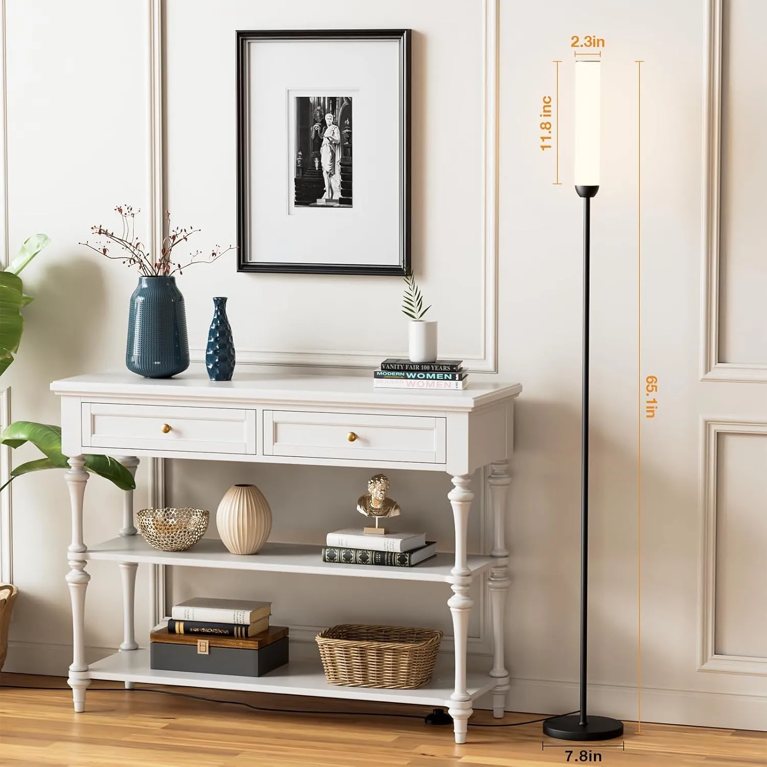 LED Floor Lamp with Remote Control, 65" Standing Lamp with Stepless Adjustable 3000K-6500K Colors & 5%-100% Brightness, Foot Switch(Black)