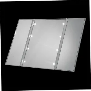LED Lighted Makeup Mirror Portable Three Sided Tabletop Mirror with Brightness Compact Design for Bedroom Bathroom Desk and Dresser Finish