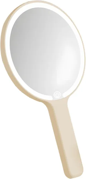 Led Makeup Mirror with Smart Touch, Portable Handheld Mirror, 3 Lighting Modes, Rechargeable Type-C, Pearl White Round