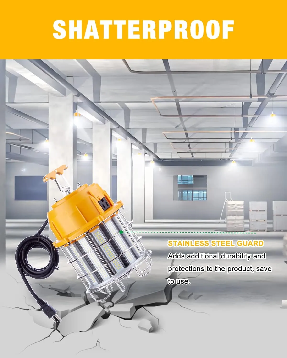 LED Temporary Work Light 150W, 5000K 18,000lm Outdoor Construction Lights Job Site Lighting 15ft Cord IP65 Dust Waterproof Hanging Lighting