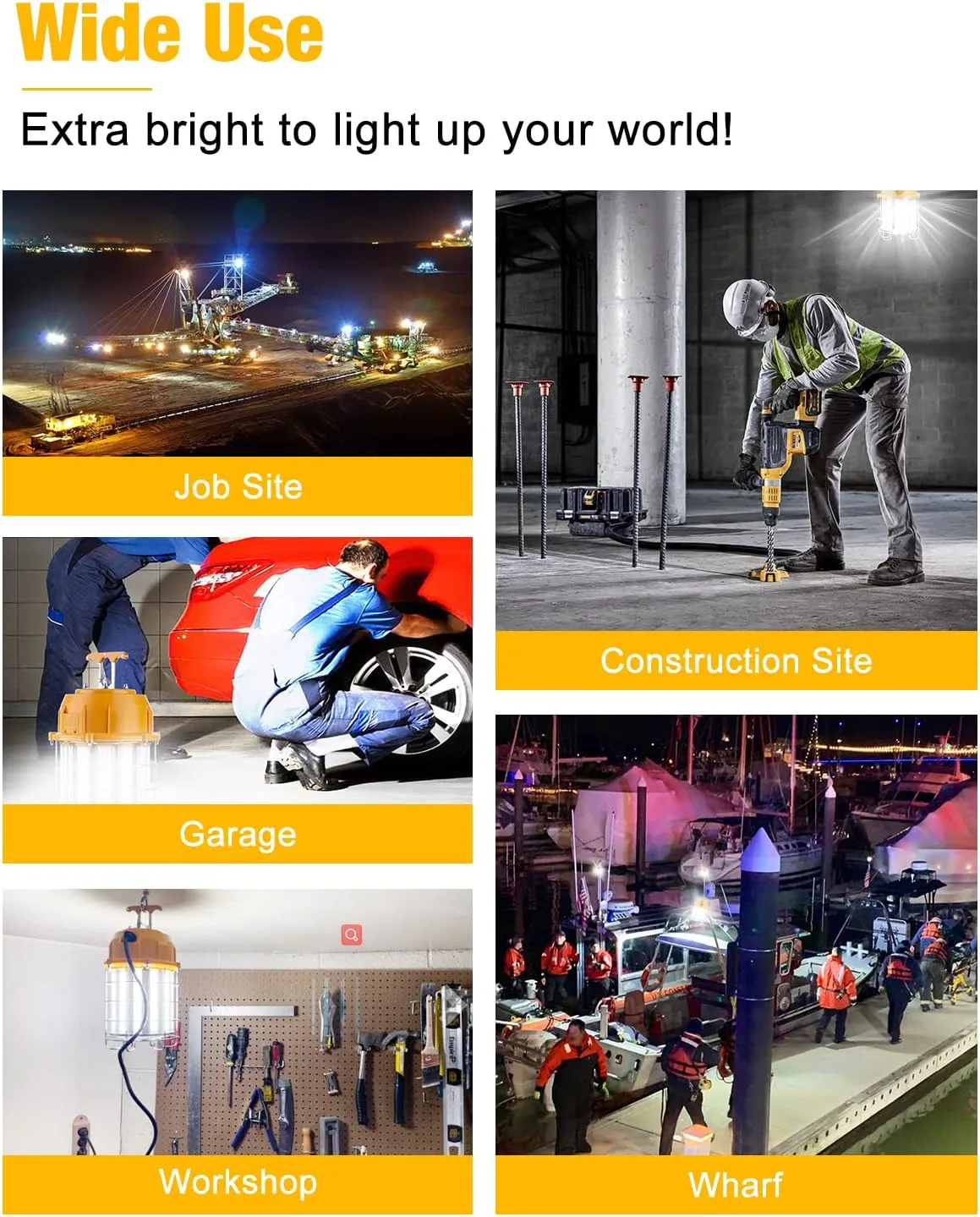 LED Temporary Work Light 150W, 5000K 18,000lm Outdoor Construction Lights Job Site Lighting 15ft Cord IP65 Dust Waterproof Hanging Lighting