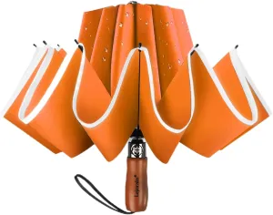 Lejorain Golf Large Inverted Umbrella - Black Big Windproof Heavy Duty Upside Down 54in Compact Car Automatic Folding Reflective Umbrella