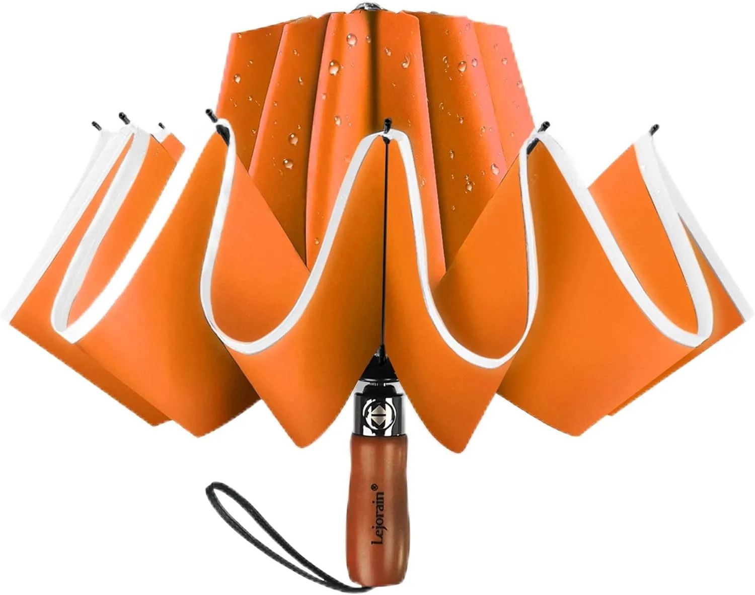 Lejorain Golf Large Inverted Umbrella - Black Big Windproof Heavy Duty Upside Down 54in Compact Car Automatic Folding Reflective Umbrella