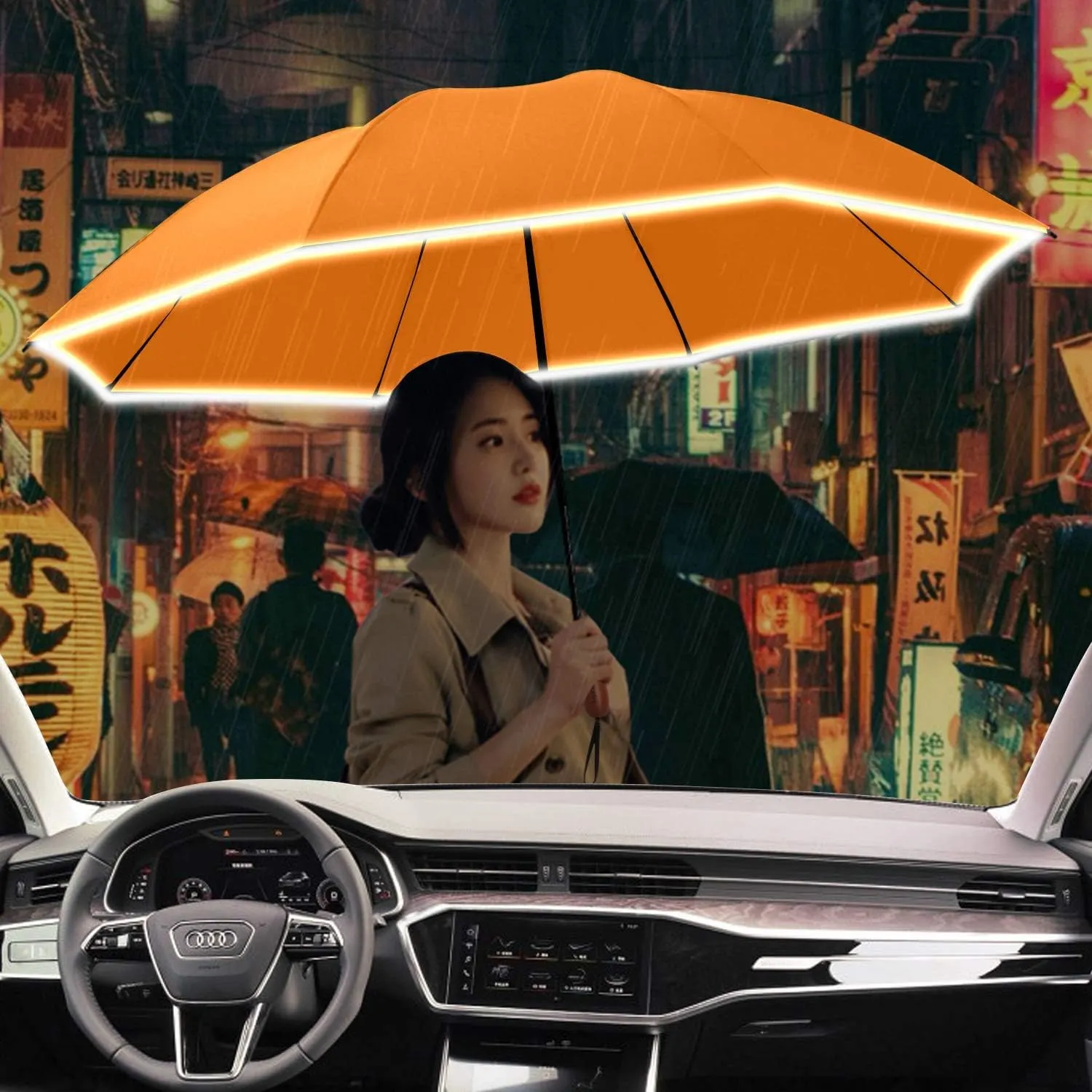 Lejorain Golf Large Inverted Umbrella - Black Big Windproof Heavy Duty Upside Down 54in Compact Car Automatic Folding Reflective Umbrella