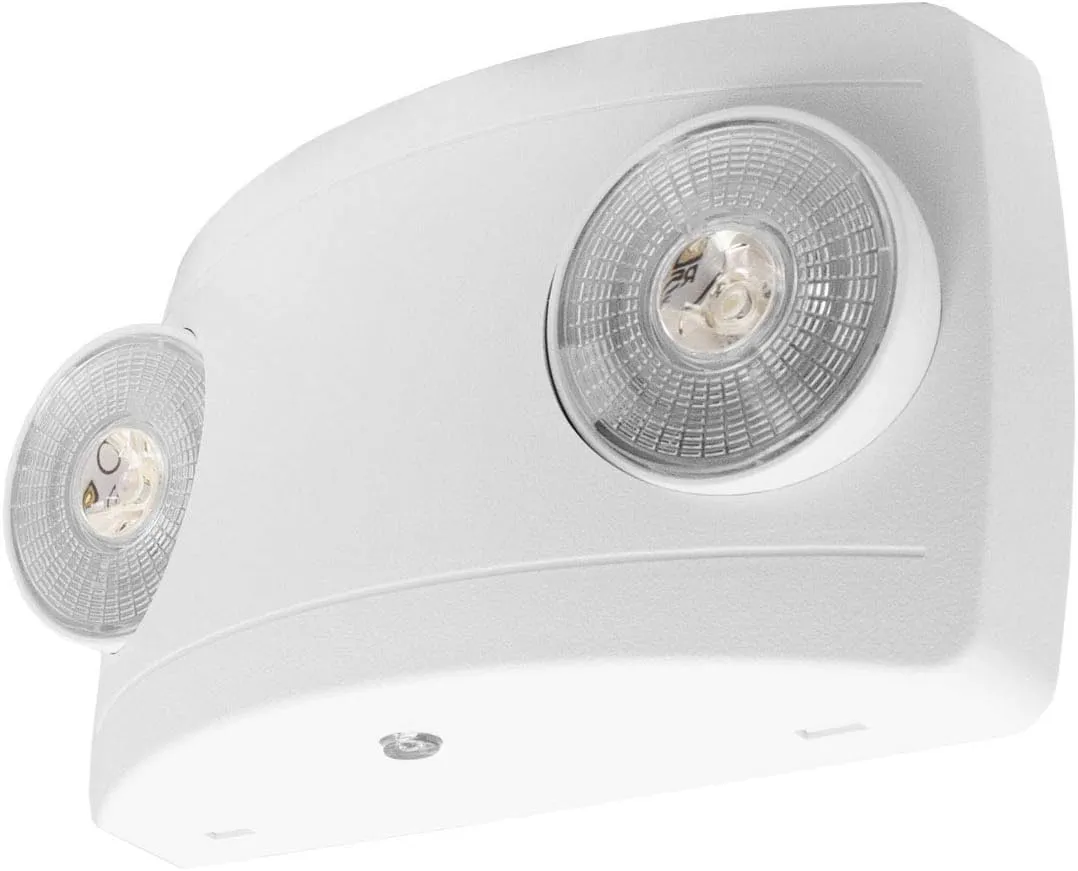 LFI Lights | Super Compact Emergency Light | White Housing | Two LED Adjustable Round Heads | Hardwired with Battery Backup | UL Listed | (1 Pack) | EL-C2