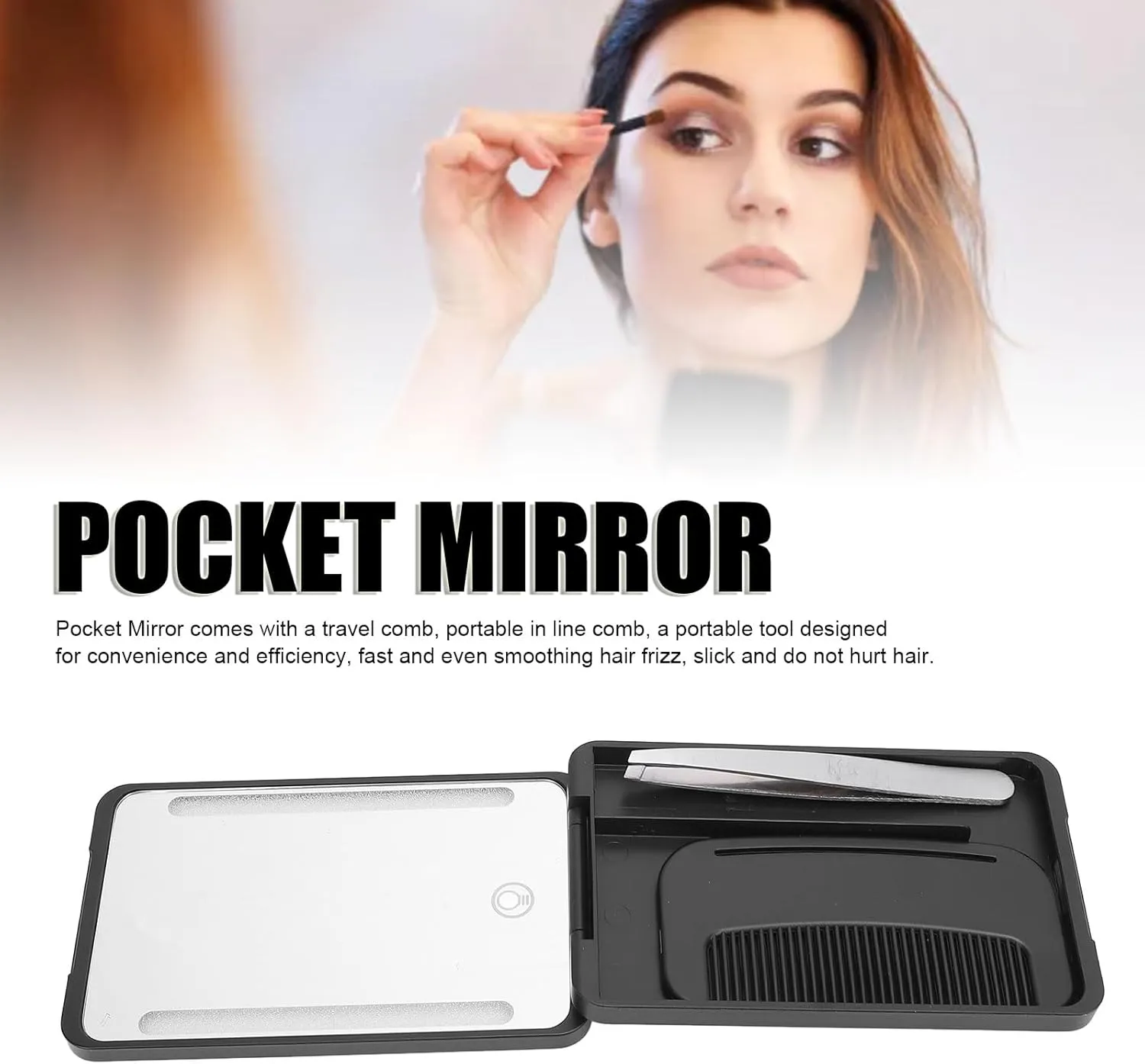 Lighted Travel Makeup Mirror with Light, Comb and Metal Eyebrow Tweezer,Pocket Rechargeable Compact Mirror Led Mini Mirror Travel Makeup Mirror LED Lighted Makeup Mirror Fill