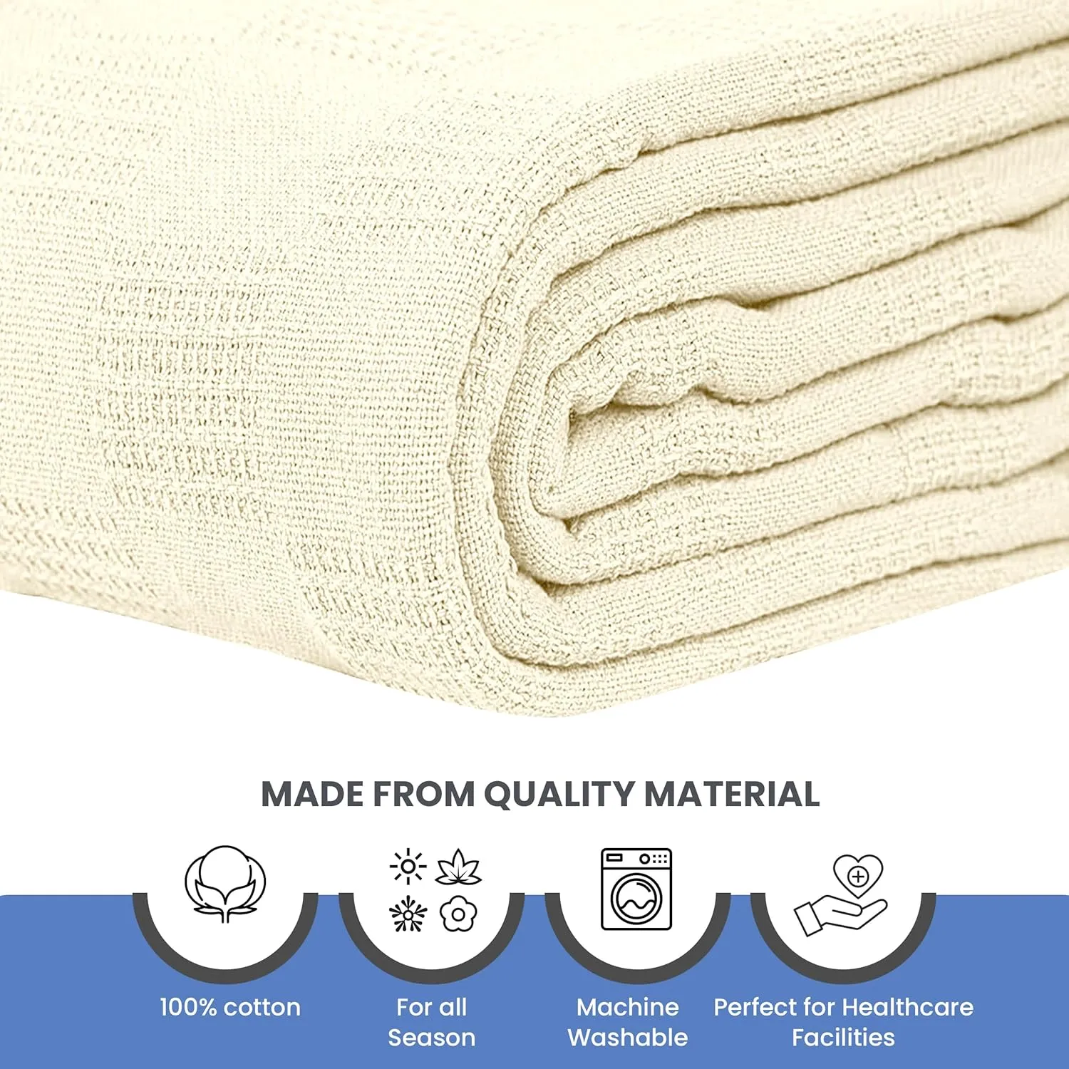 Linteum Textile Hospital Thermal SNAGLESS Spread Blanket, 100% Cotton (74x100 in, Cream)