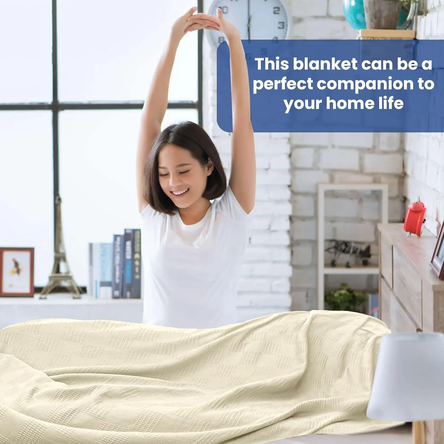 Linteum Textile Hospital Thermal SNAGLESS Spread Blanket, 100% Cotton (74x100 in, Cream)