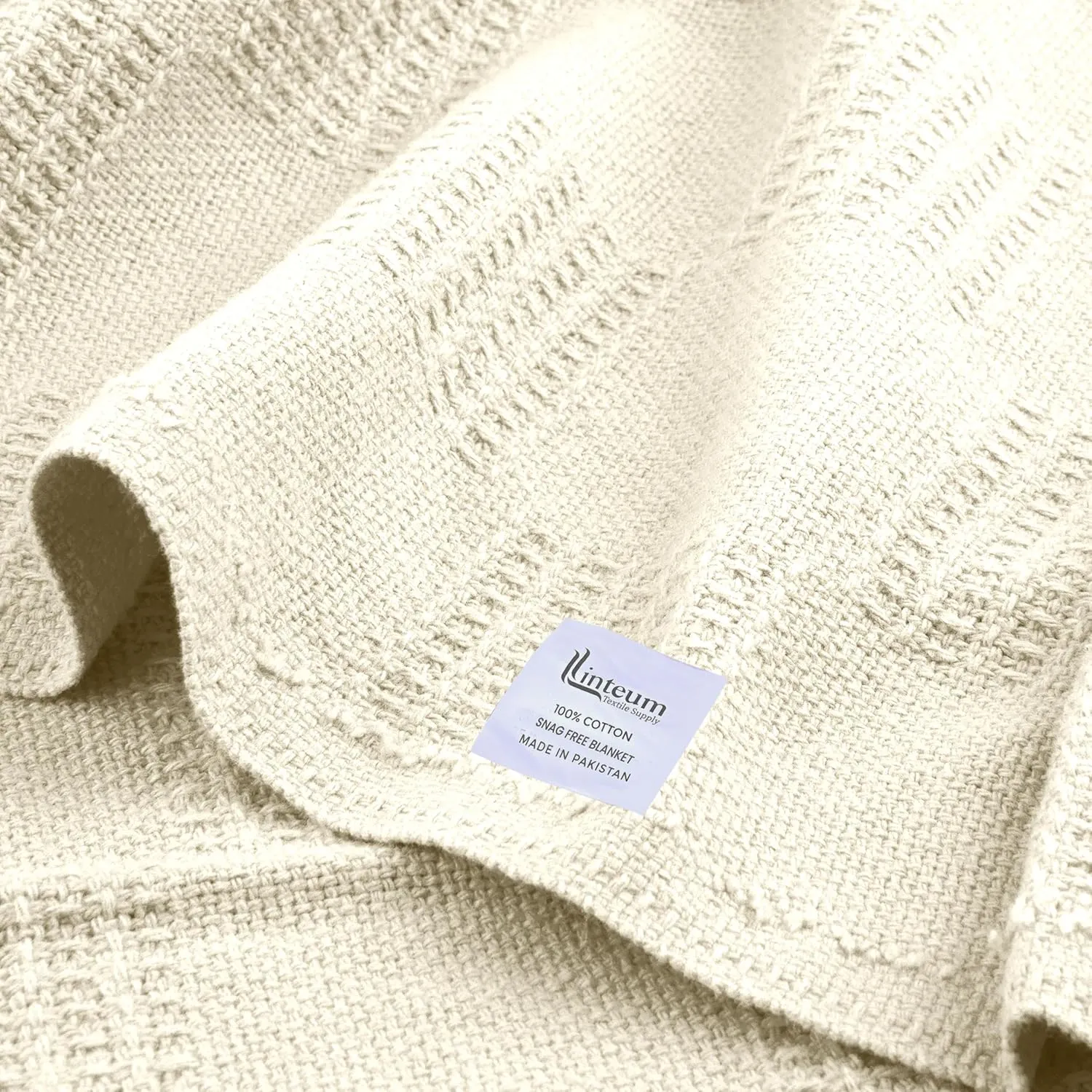 Linteum Textile Hospital Thermal SNAGLESS Spread Blanket, 100% Cotton (74x100 in, Cream)