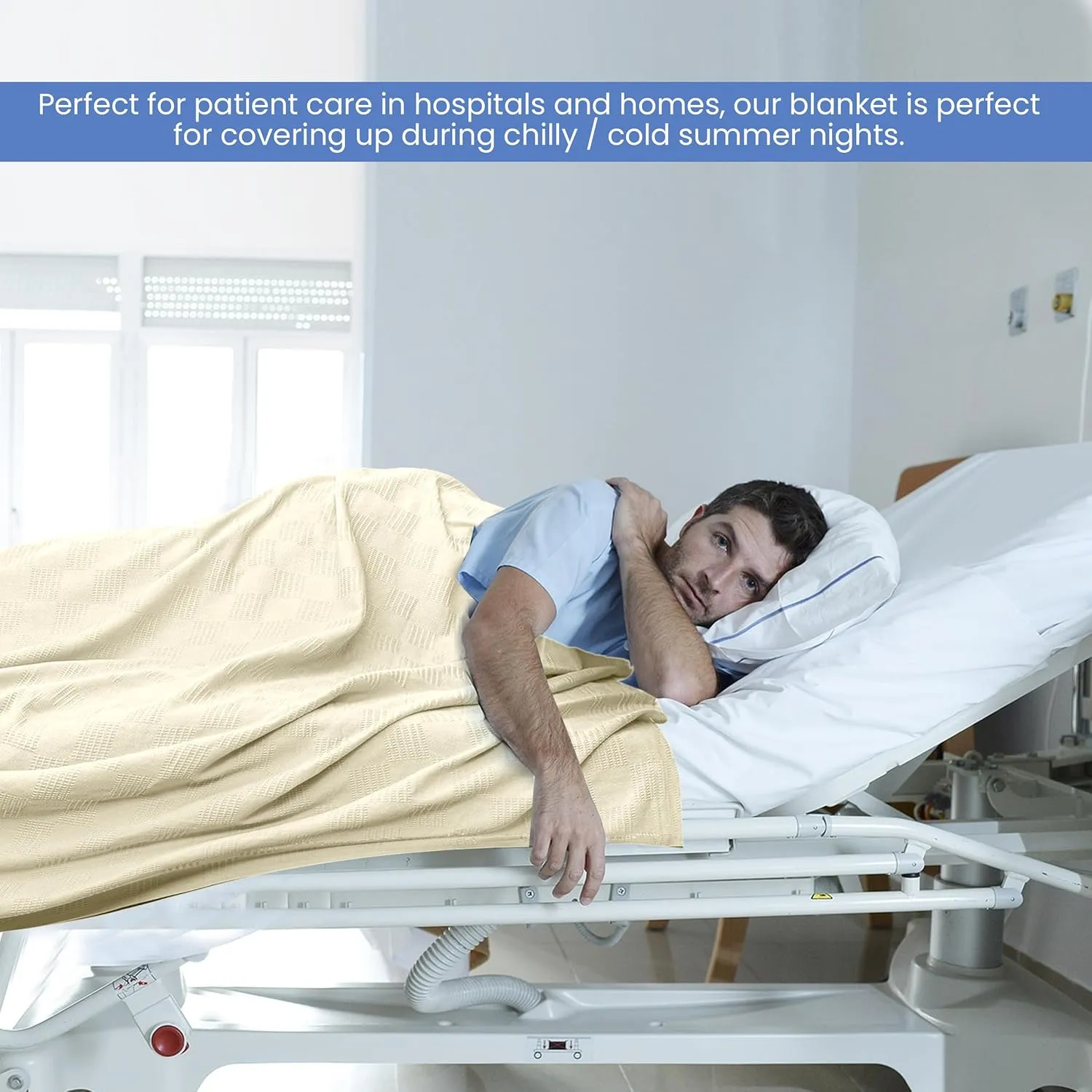 Linteum Textile Hospital Thermal SNAGLESS Spread Blanket, 100% Cotton (74x100 in, Cream)