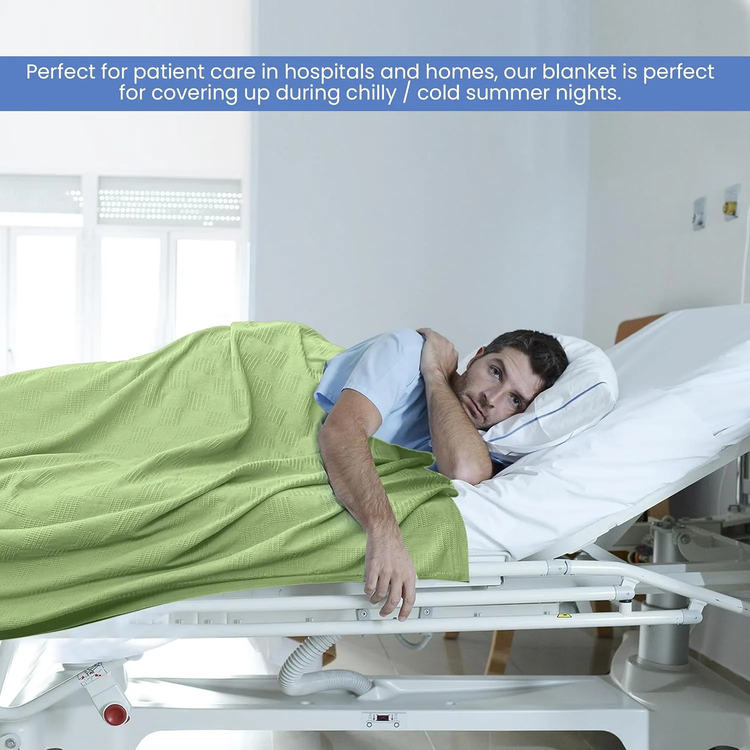 Linteum Textile Hospital Thermal SNAGLESS Spread Blanket, 100% Cotton (74x100 in, Green)