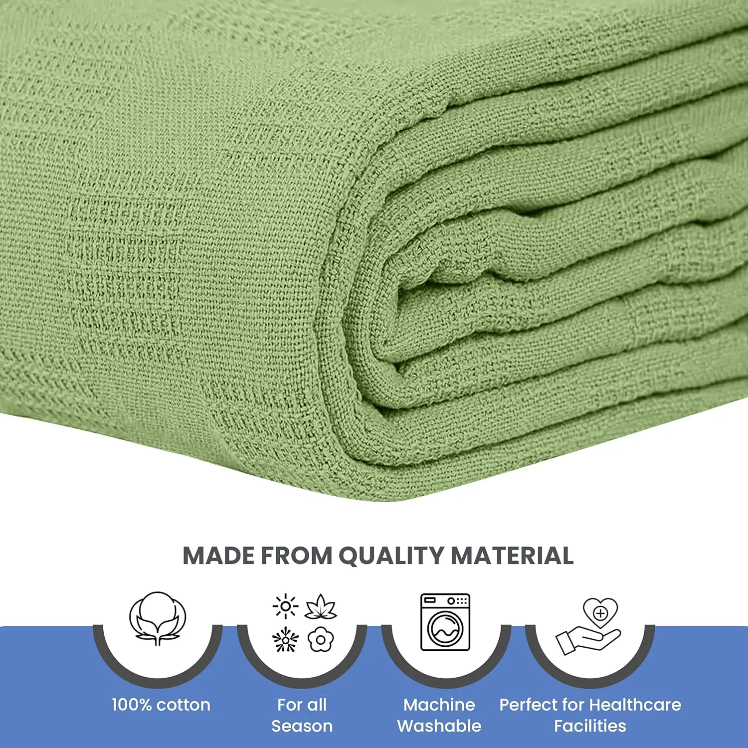 Linteum Textile Hospital Thermal SNAGLESS Spread Blanket, 100% Cotton (74x100 in, Green)