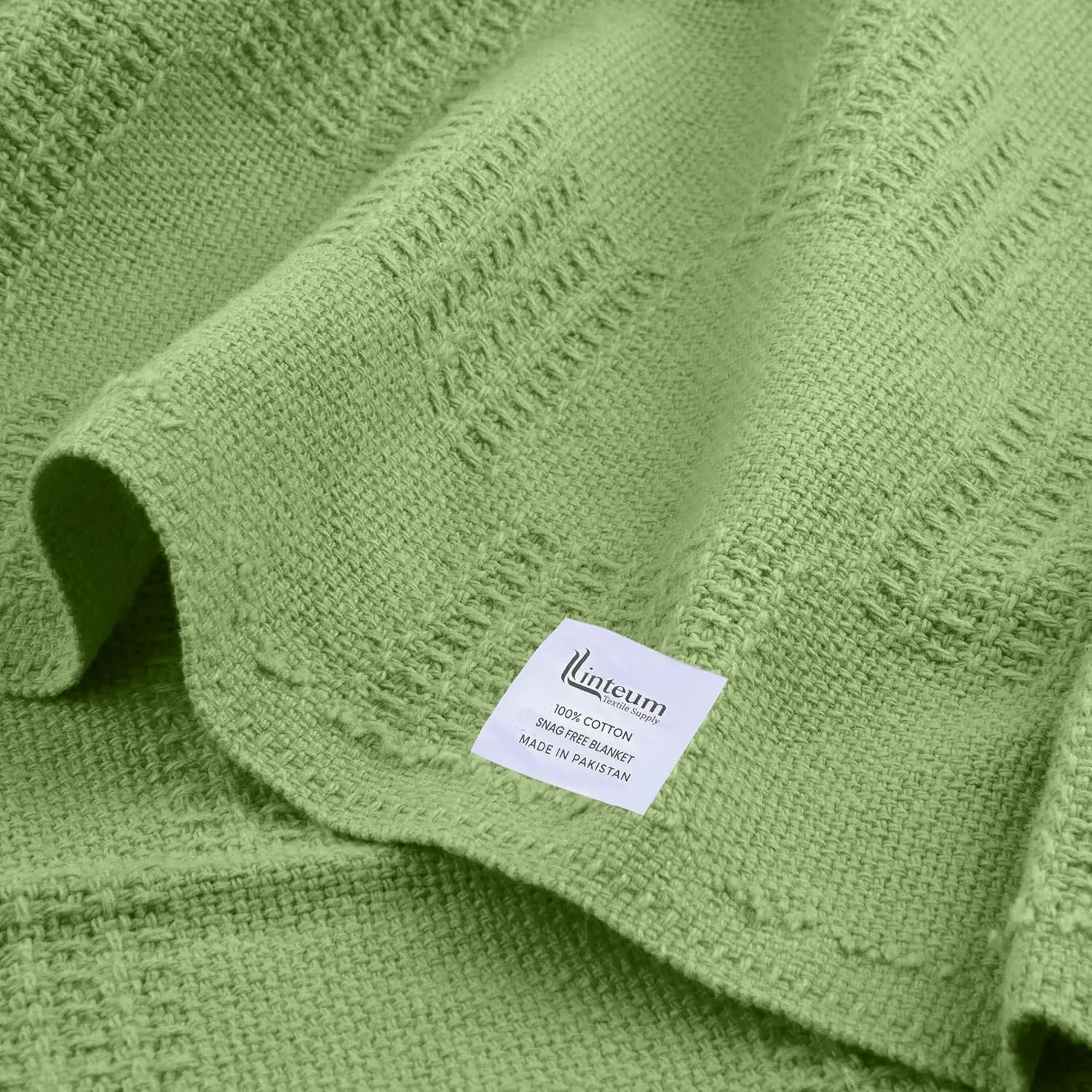 Linteum Textile Hospital Thermal SNAGLESS Spread Blanket, 100% Cotton (74x100 in, Green)