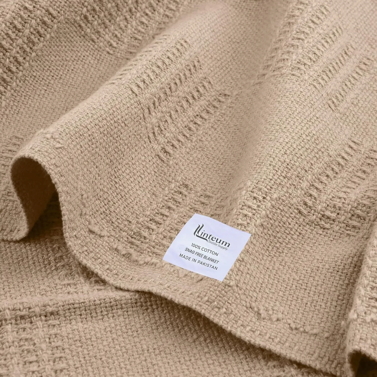 Linteum Textile Hospital Thermal SNAGLESS Spread Blanket, 100% Cotton (74x100 in, Taupe)
