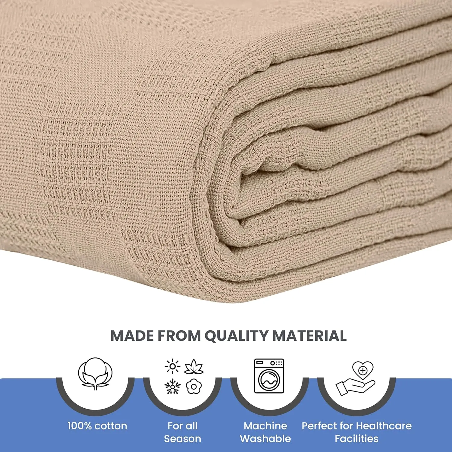 Linteum Textile Hospital Thermal SNAGLESS Spread Blanket, 100% Cotton (74x100 in, Taupe)