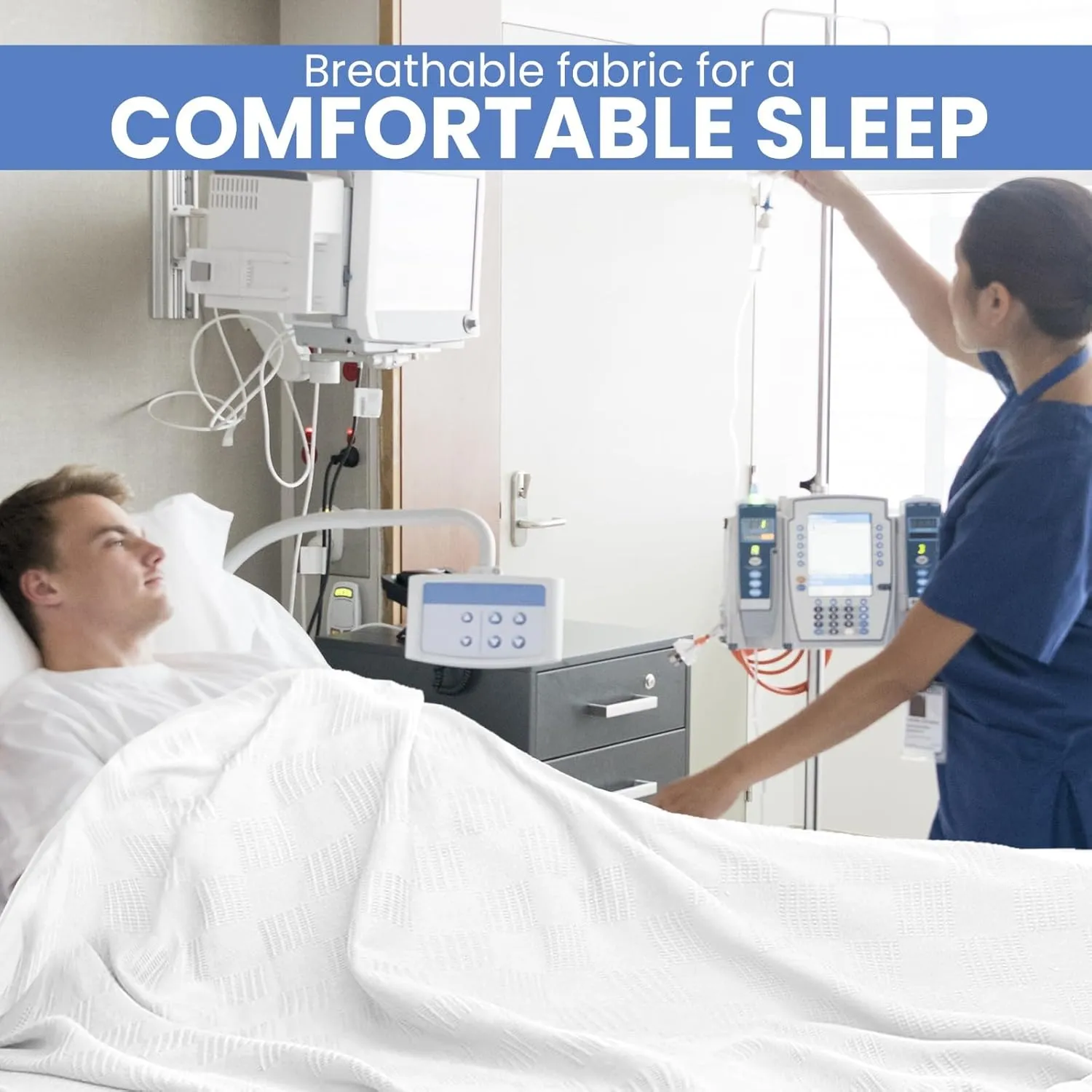 Linteum Textile Hospital Thermal SNAGLESS Spread Blanket, 100% Cotton (74x100 in, White)