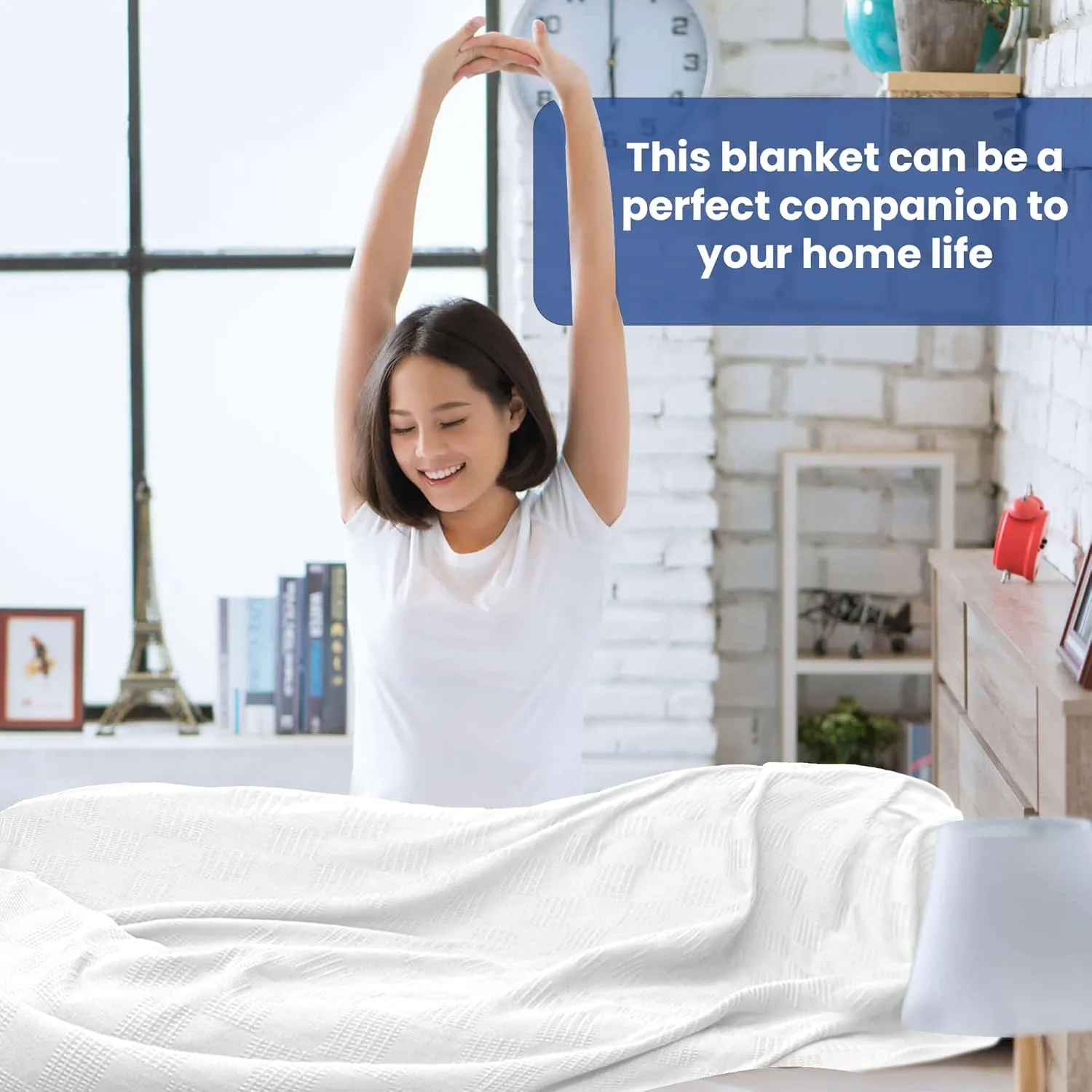 Linteum Textile Hospital Thermal SNAGLESS Spread Blanket, 100% Cotton (74x100 in, White)