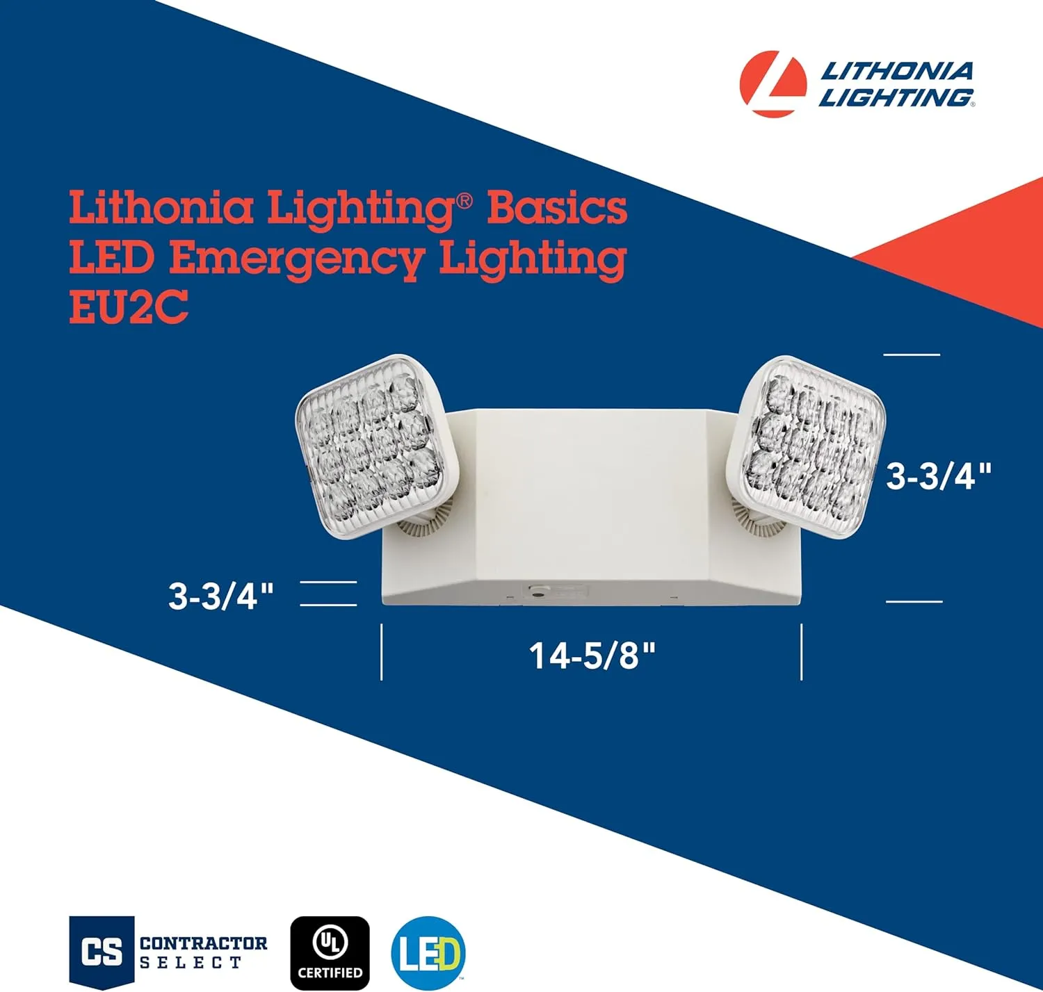 Lithonia Lighting Basics LED Emergency Light, Emergency Lighting with Dual Adjustable LED Lamp Heads, Wall Mount, Damp Location Rated, 90-Minute Backup, 120/277V, White (EU2C M6)