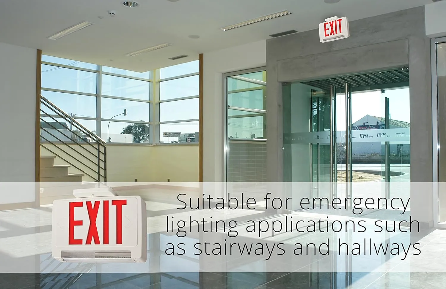 Lithonia Lighting ECBR M6 LED Exit and Emergency Light Bar Combo Fixture with Back Up Battery, 3 Watts, Damp Listed, Red Letters