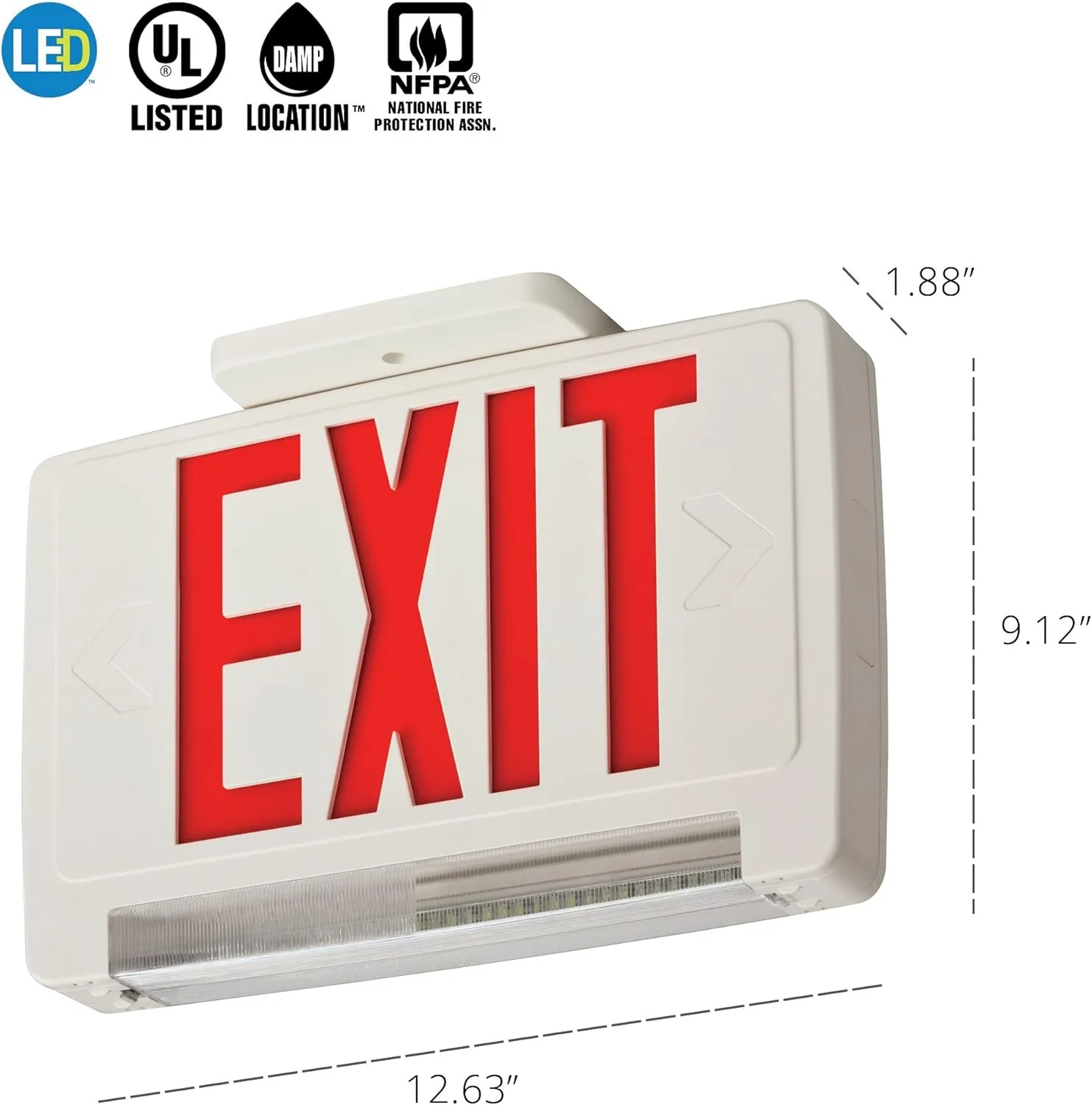 Lithonia Lighting ECBR M6 LED Exit and Emergency Light Bar Combo Fixture with Back Up Battery, 3 Watts, Damp Listed, Red Letters