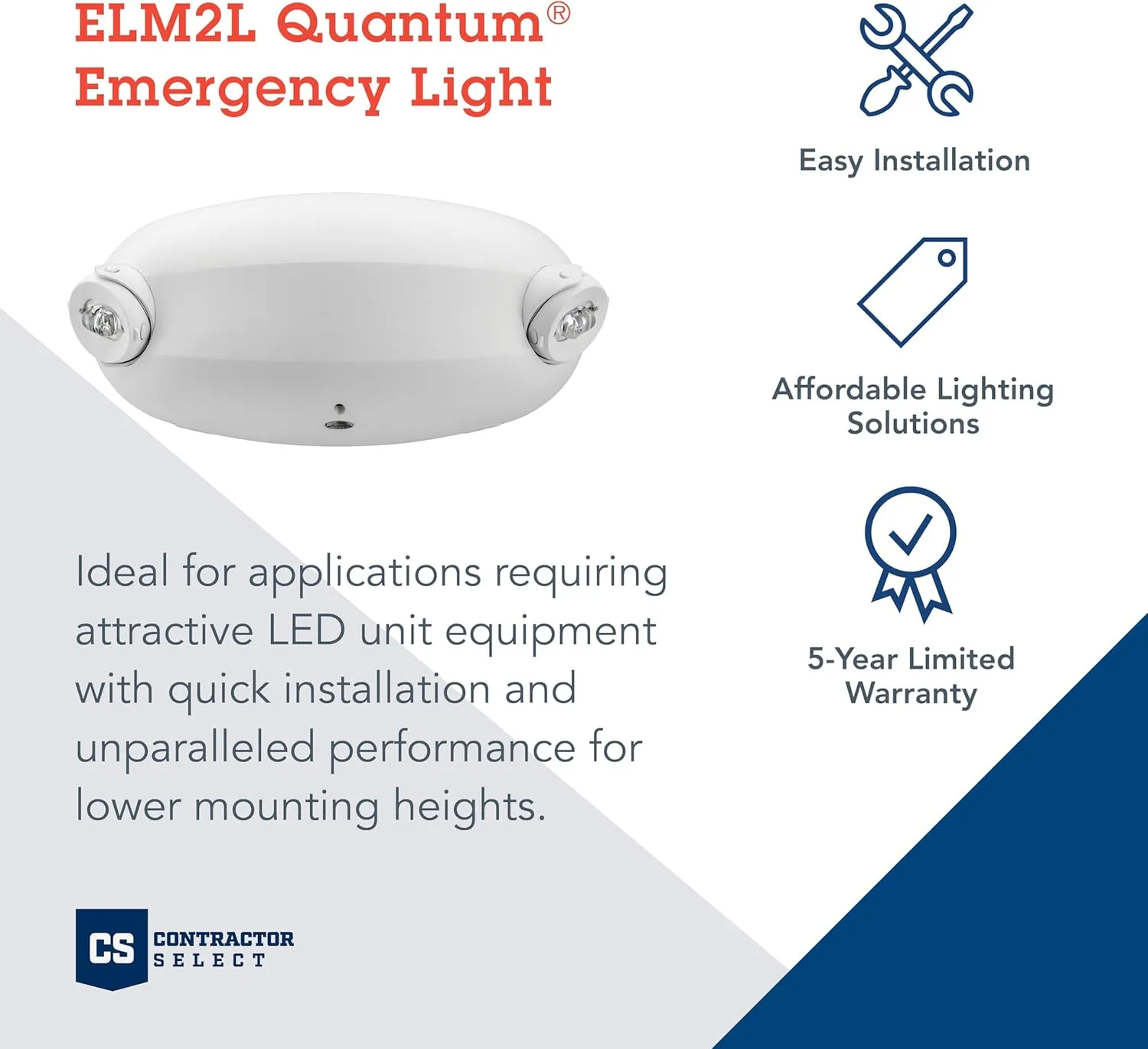 Lithonia Lighting Quantum LED Emergency Lights for Business, Aimable Emergency Light, Manual Testing, 220 Lumens, White (ELM2L M12)